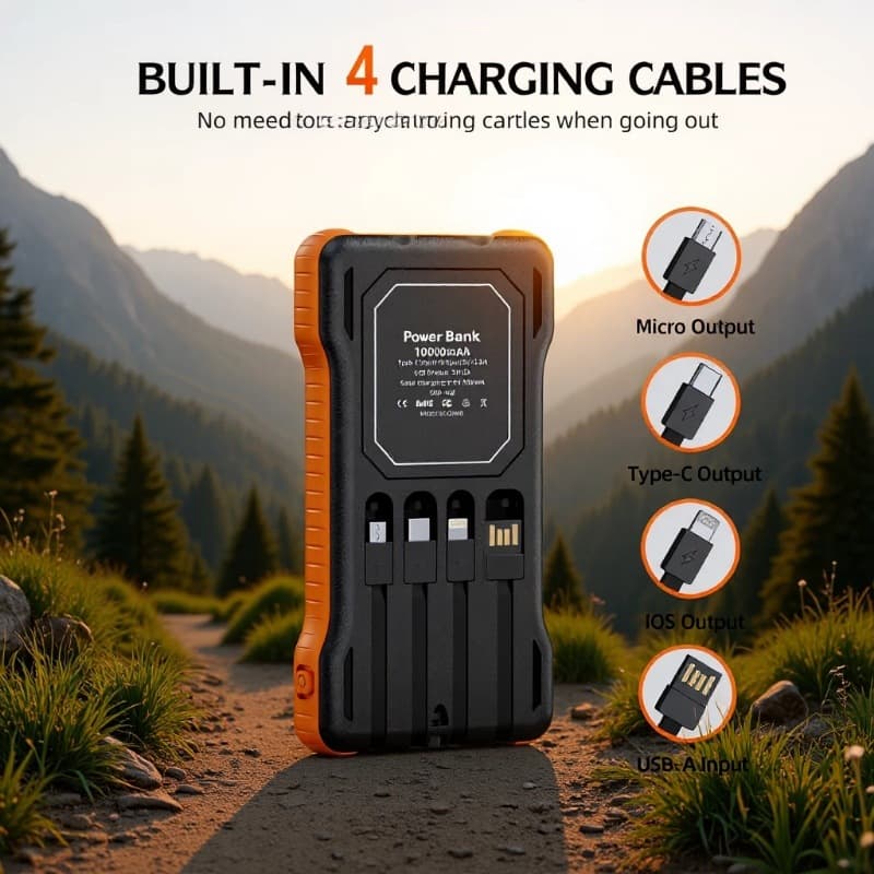 Cross-border Military Grade Solar Power Bank 10000mAh Large Capacity Dual LED with Cable Outdoor Mobile Power Bank Custom