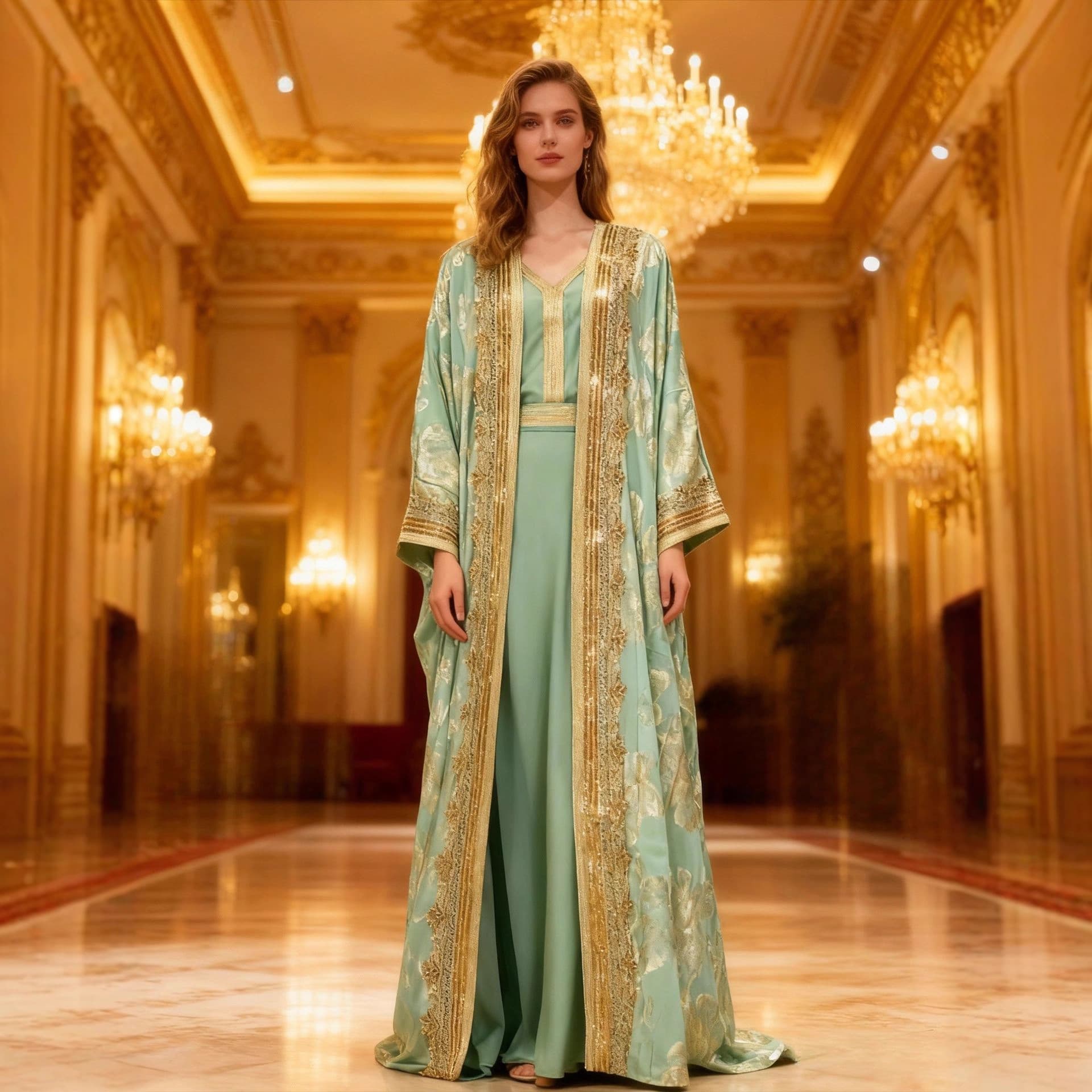 Handmade sequined embroidered Arabian robe two-piece dress plus size abaaya cross-border banquet gown long dress