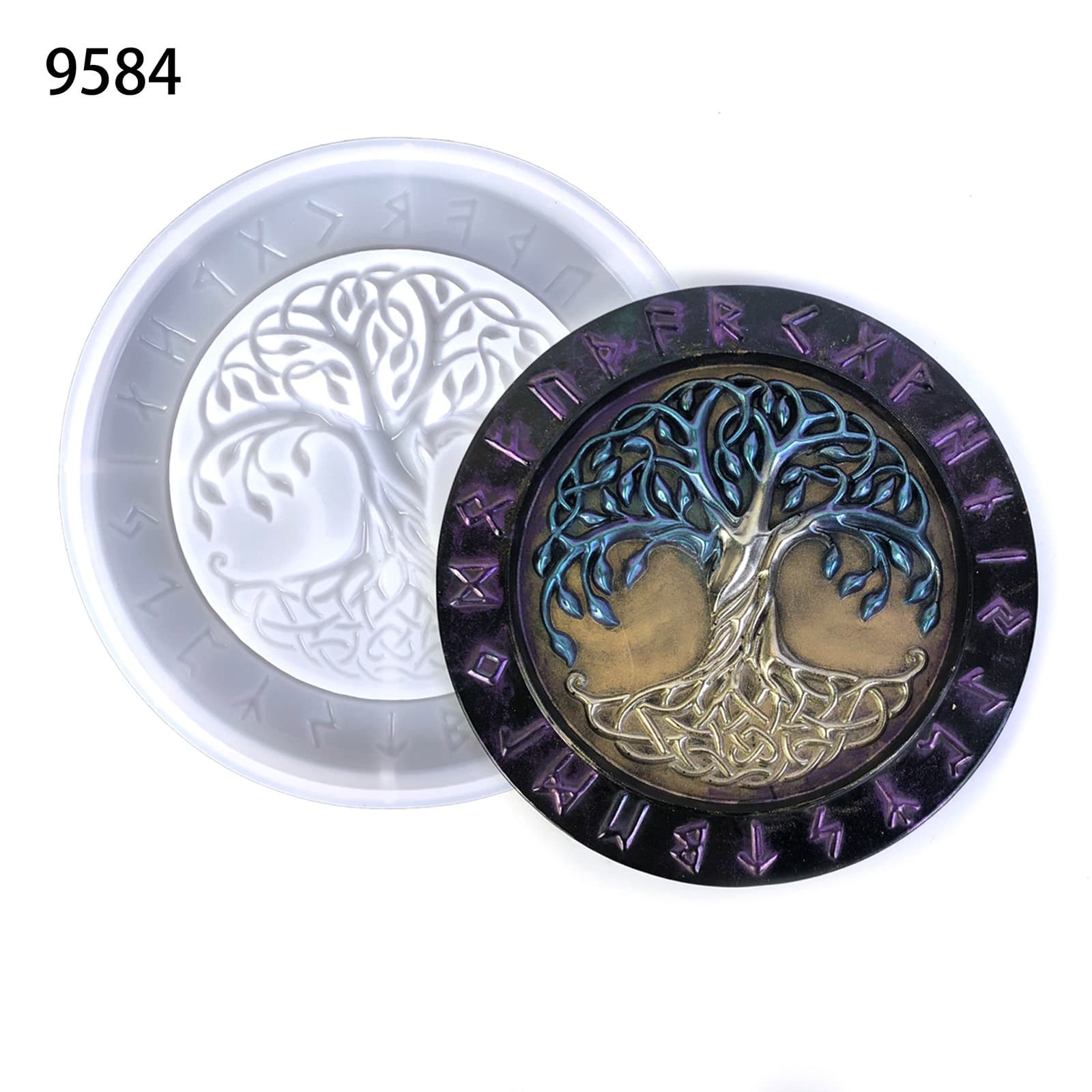 Round Tree of Life Silicone Mold DIY Resin Wall Sticker Pendant Letter Semi-3D Tree of Life Epoxy Resin Mold