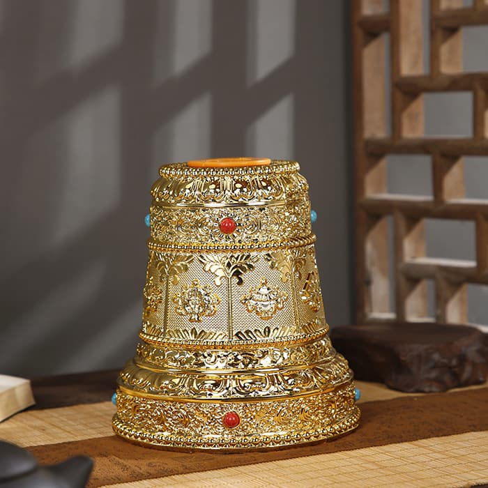 Electric/Manual Rotating Base with Resin Stand, Tibetan-style Two-tone Options, Lotus and Eight Auspicious Symbols Hand-cranked Seat