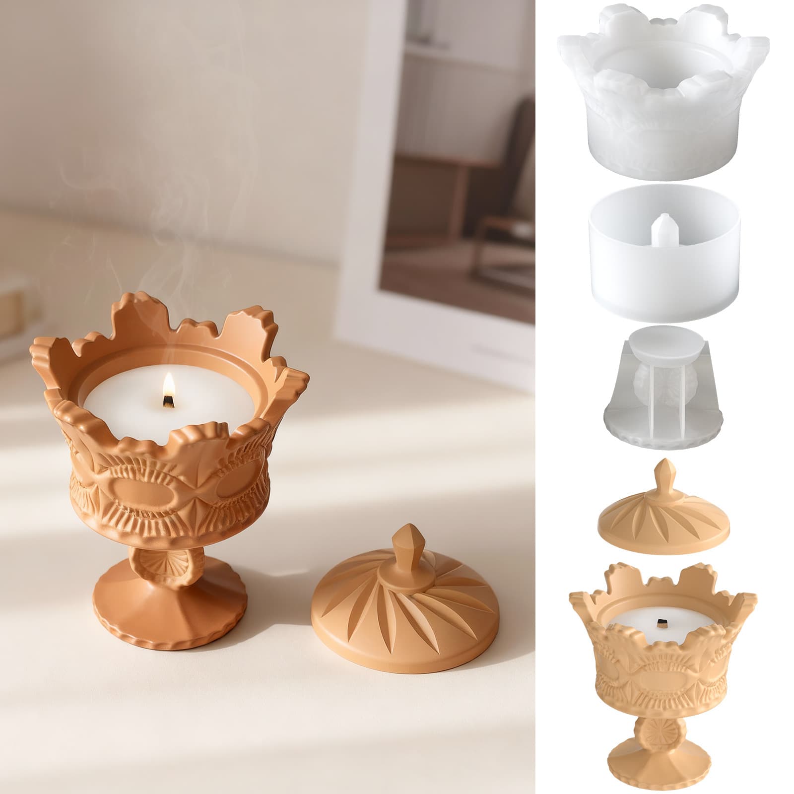 European Vintage Aromatherapy Candle Cup Plaster Mold DIY Resin High-Footed Candy Storage Jar Silicone Mold Wholesale