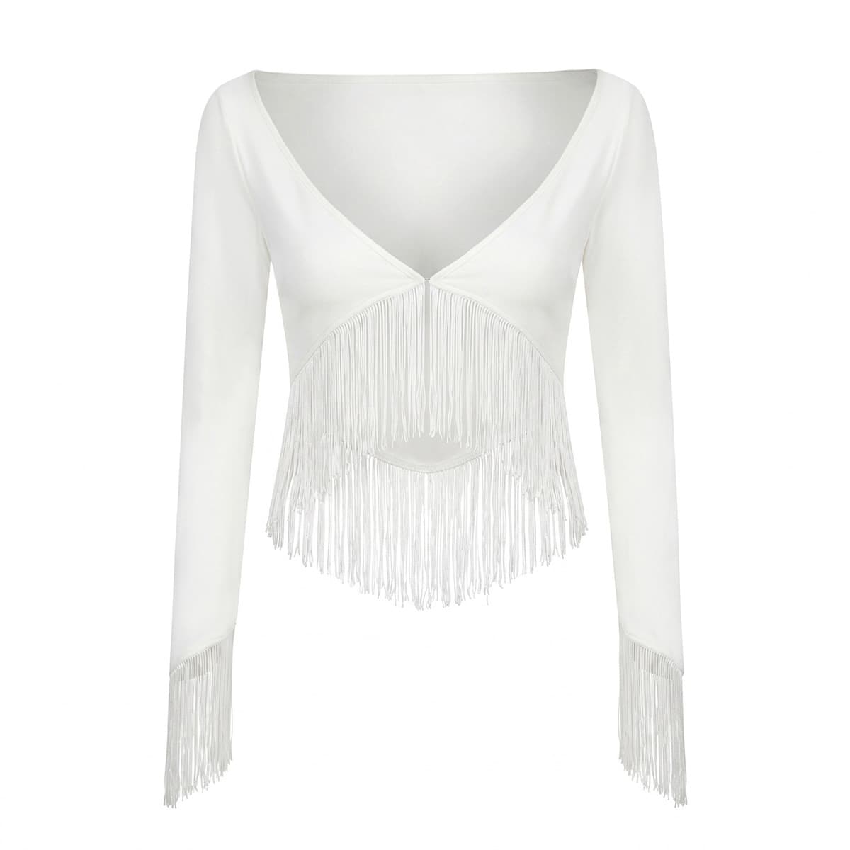 7897-Hot Girl Slimming Long Sleeve V-Neck Fashion T-Shirt Women 2026 Spring/Summer New European and American Sexy Slimming Top