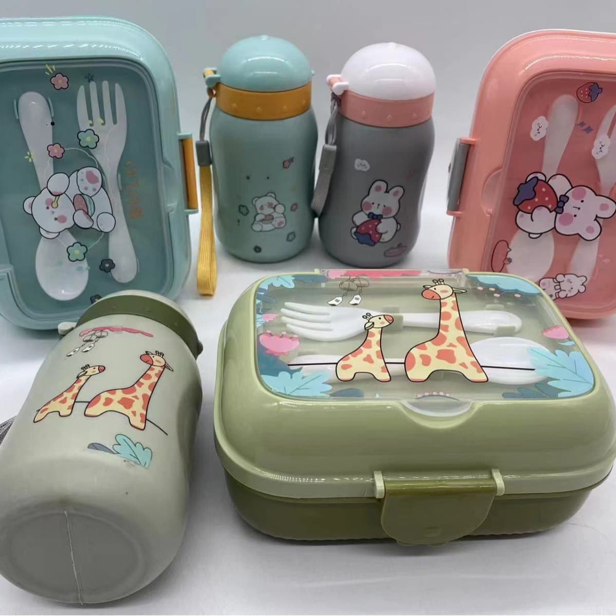 Cross-border children's cartoon lunch box cute student portable double-layer lunch box lunch box including kettle set