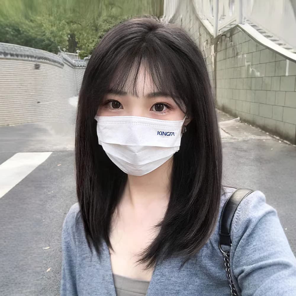 Women's Medium-Long Natural Real Hair Wig, Full Lace Wig, Clavicle-Length Hair, Age-Reducing Full Wig