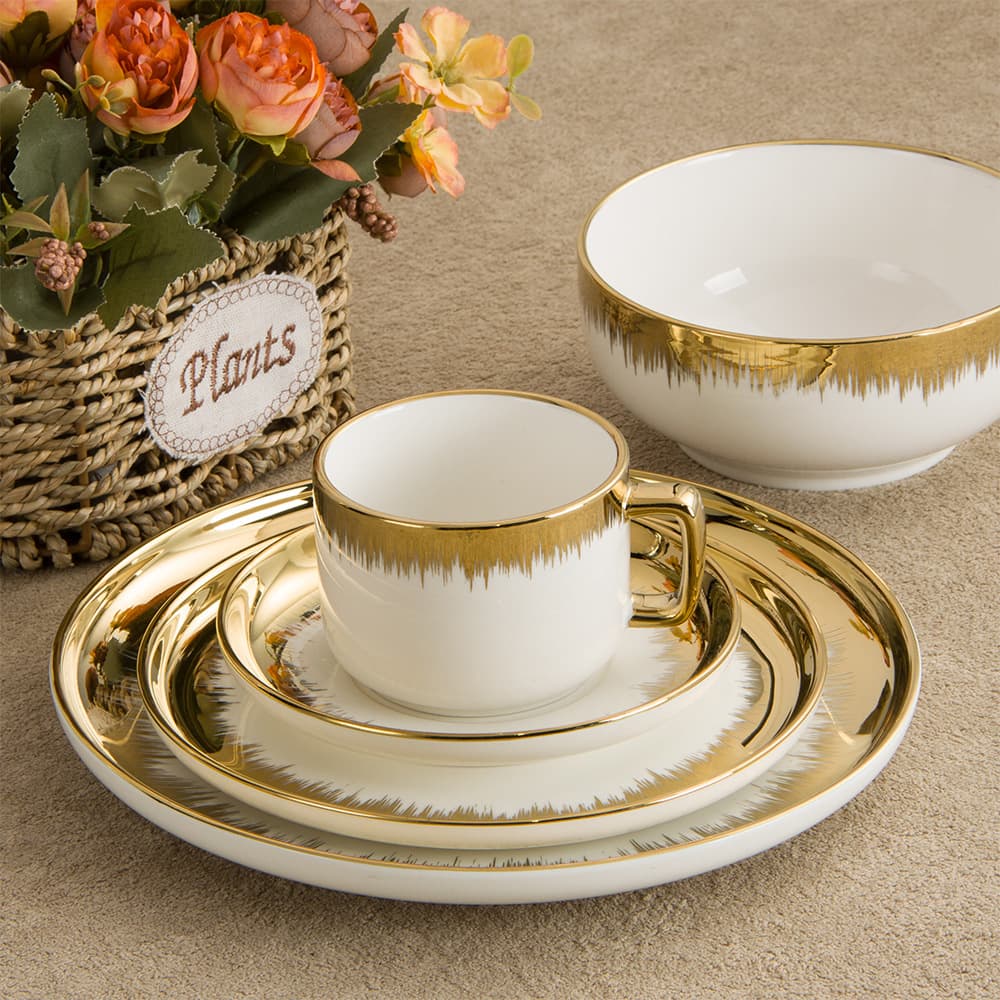 Simple Luxury Home Daily Creative Gold Rim Ceramic Plate Steak Plate Pizza Plate Snack Plate Breakfast Plate Tea Tray