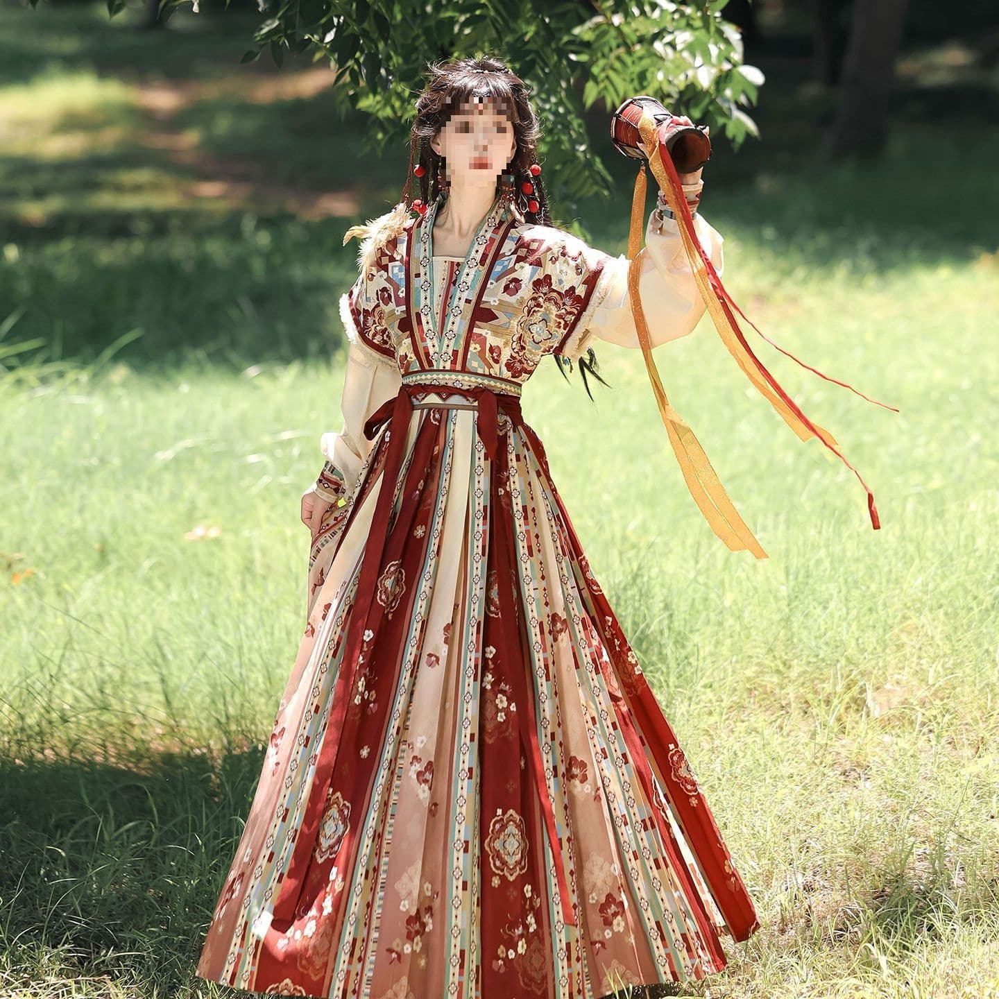 Hanshang original Tang-style Hanfu women's "Desert Sea Yao" symmetrical-front Tang beizi pullover round-collar shirt waist-high pleated skirt autumn winter.