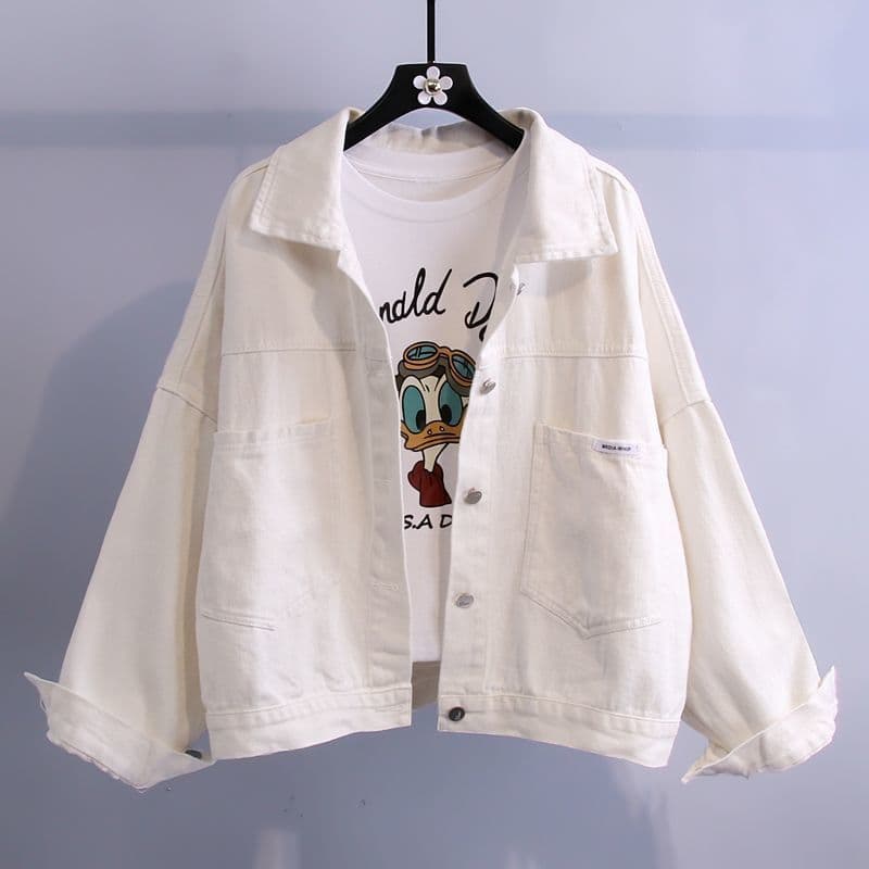White Denim Jacket for Women, Year-Round Spring/Autumn New Arrival Korean Style Versatile Casual Jacket, Petite Versatile Top, Trendy