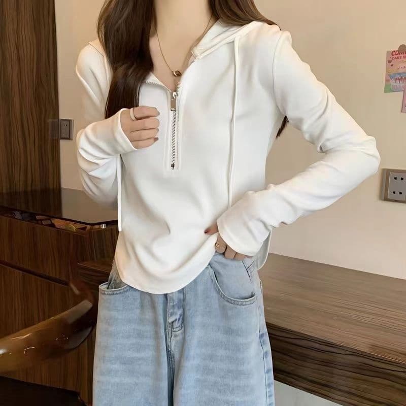 2026 New Hoodie Sweatshirt Women Long Sleeve T-Shirt Base Layer Crop Top Slim Fit High Waist Top