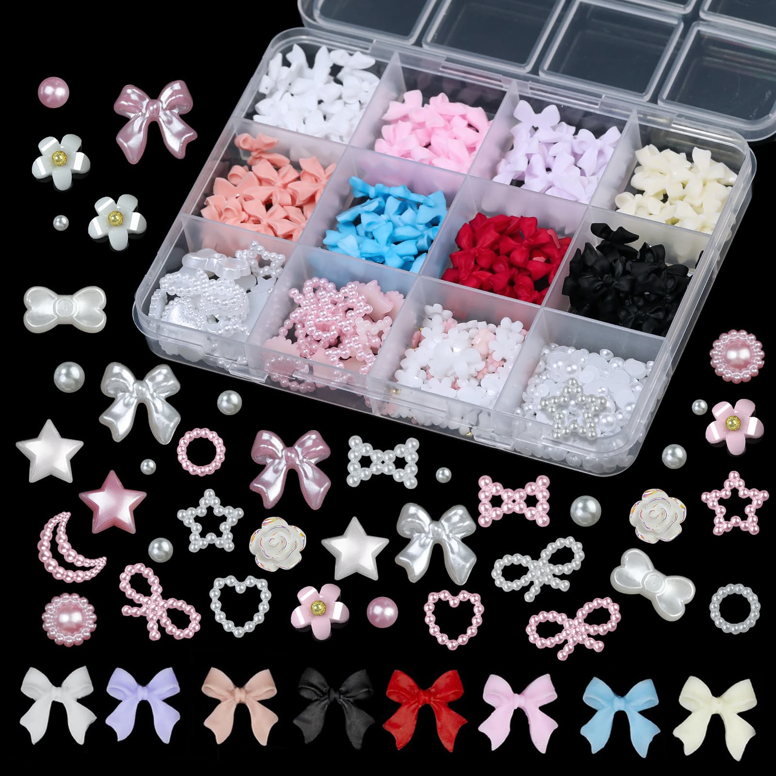 Cross-border Hot Selling Ribbon Butterfly Nail Art Decoration Kit Pearl Moon Heart Resin DIY Nail Accessories Wholesale