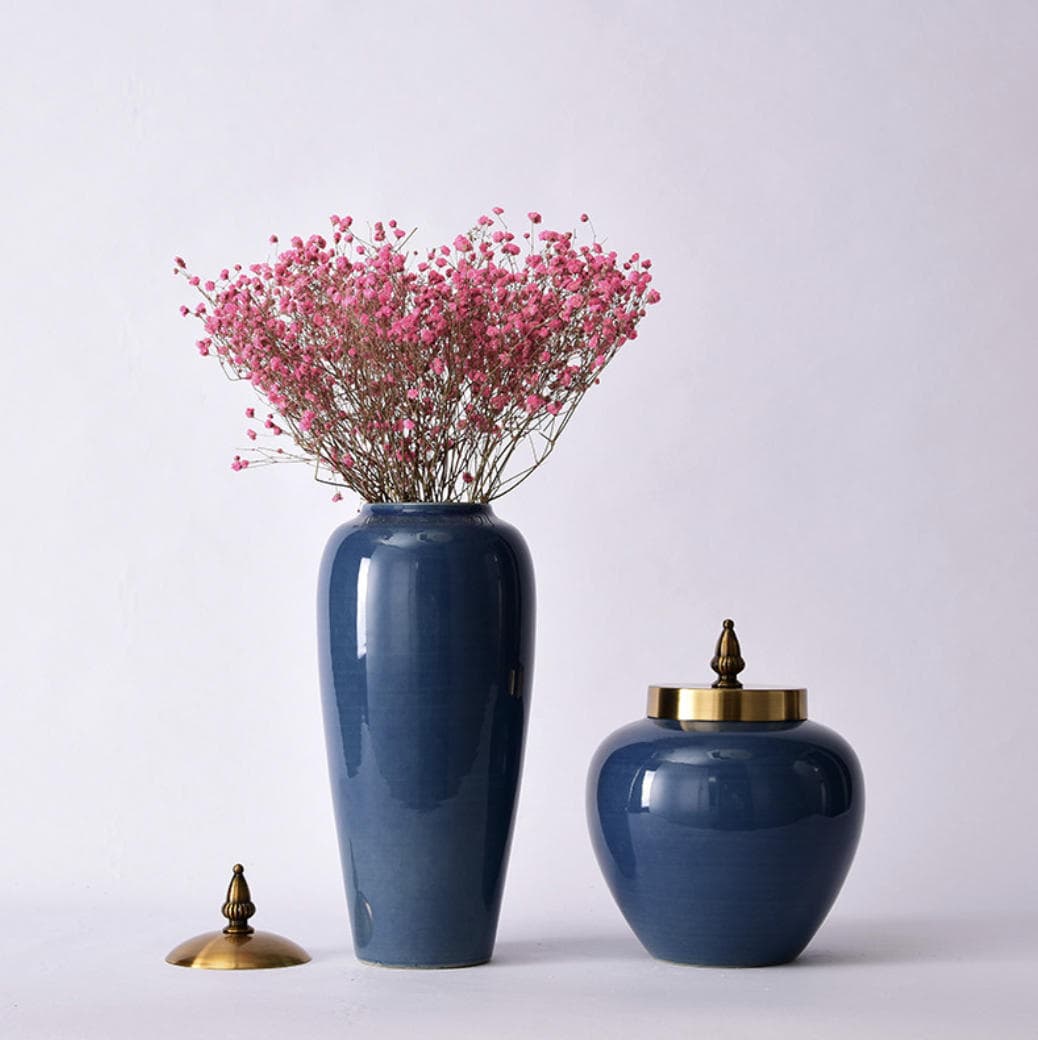New Chinese-Style Ceramic Home Decor Ornaments, Royal Blue Ceramic Vase for Model Homes, Living Rooms, Hotels, and Entryways, Suitable for Placing Dried Flowers