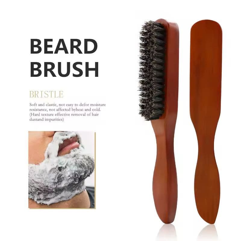 Cross-border Long-handled Beechwood Men's Beard Brush with Bristle, Professional Beard Styling and Shaving Care Tool