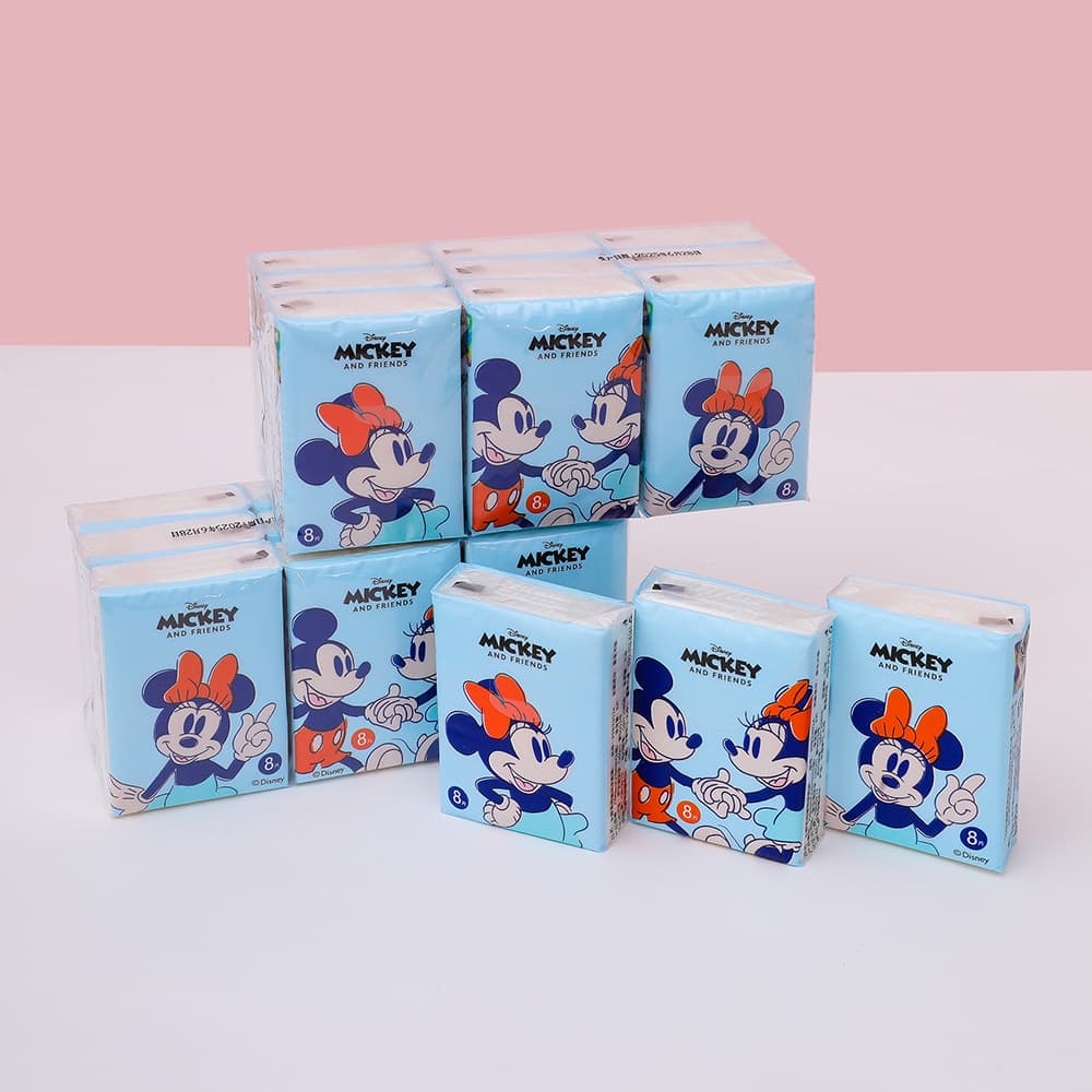 Original Mickey White Paper Handkerchief Tissue Small Pack Portable Pocket Tissue 8 Sheets 3-Ply Student Tissue