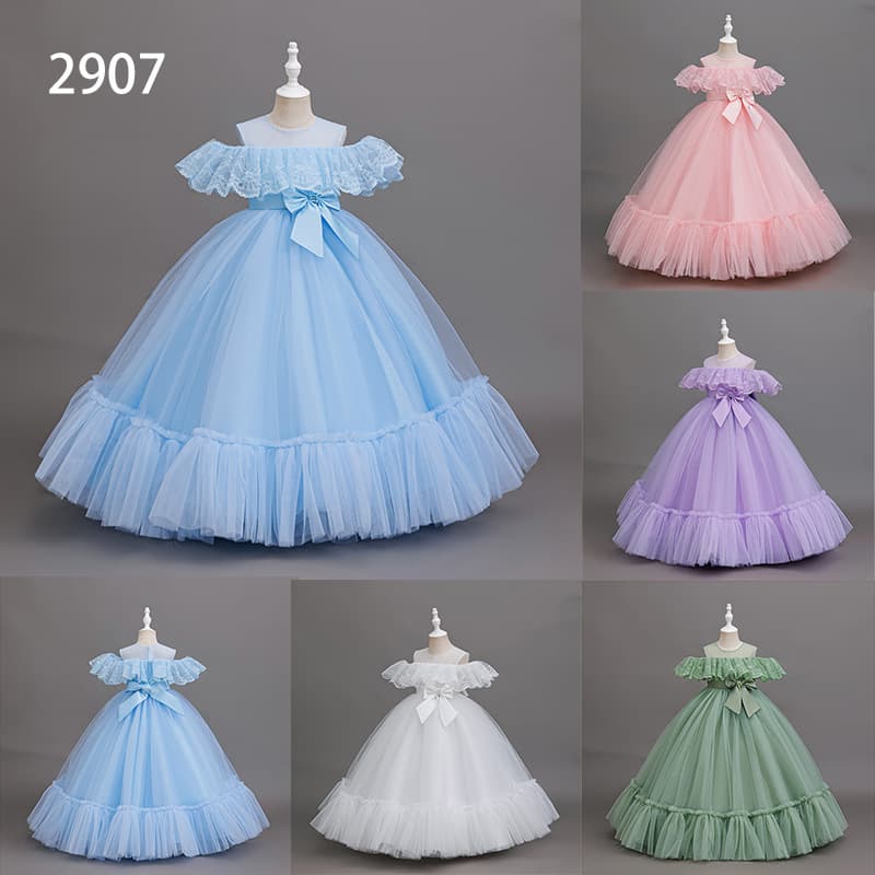 Wholesale Children's Dress 2026 New Girls Soft Tulle Party Princess Gown Long Sweet Style
