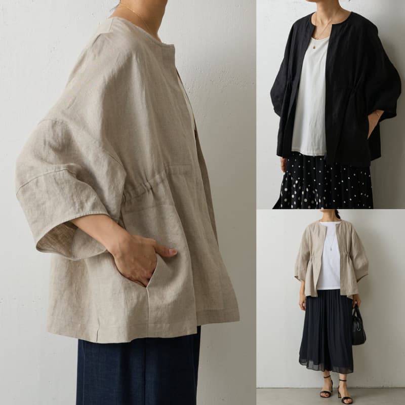 Overseas Trade Cross-border Japanese Simple Loose Comfortable Cotton Linen Thin Jacket Women Casual Versatile Breathable Design Top Trendy
