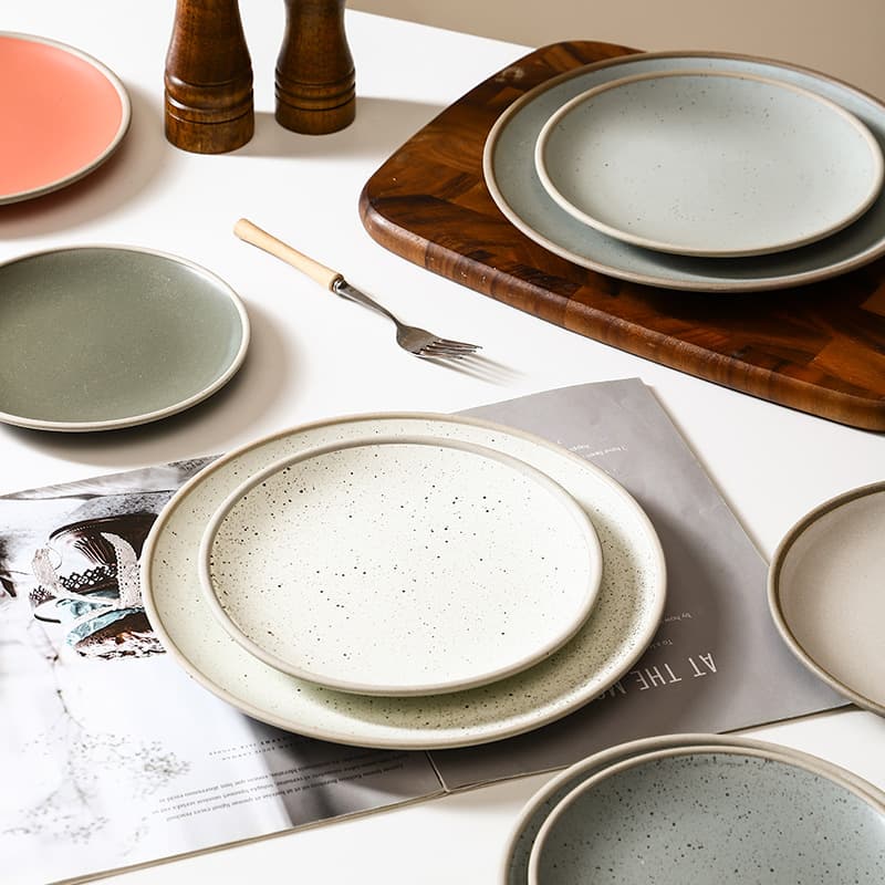 Japanese-style Premium Steak Plate Ceramic Dinnerware Retro Earthenware Plate Solid Color Breakfast Plate Creative Shallow Flat Plate