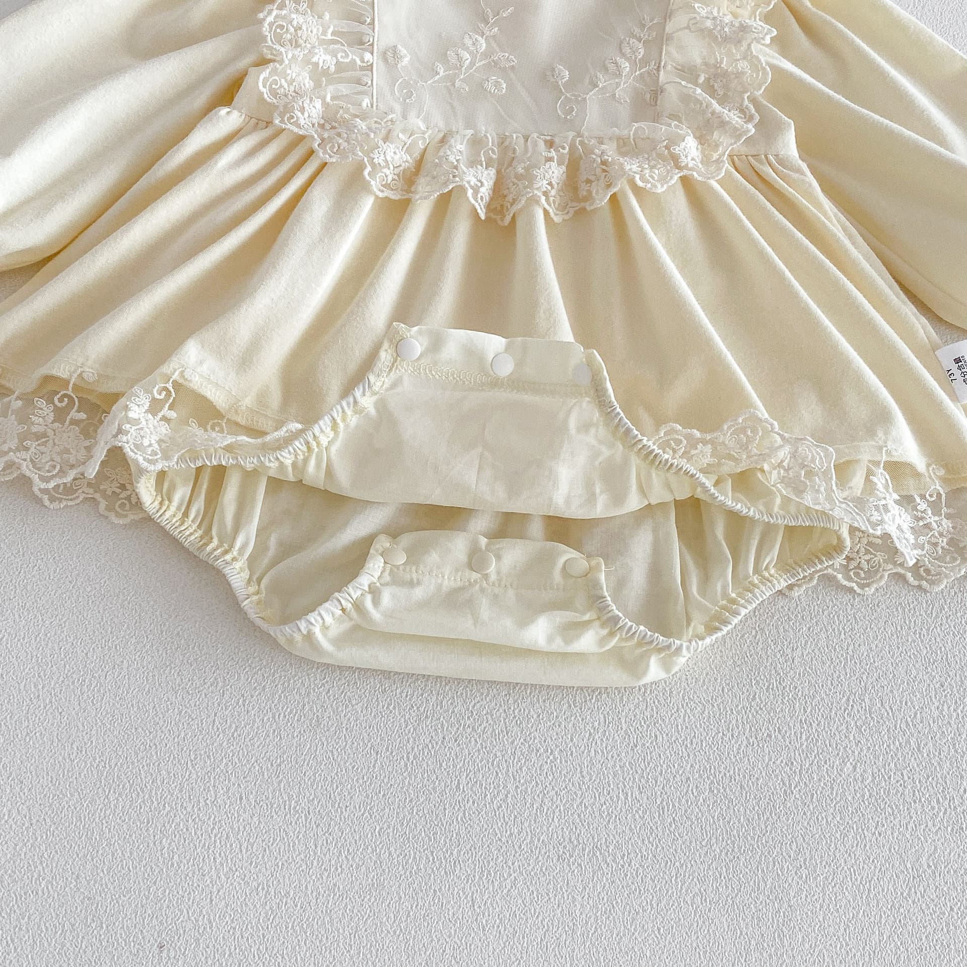 2026 Baby Girl Fall Lace Trim Princess Romper Dress, Infant Long-Sleeve Onesie with Triangle Snap Crotch