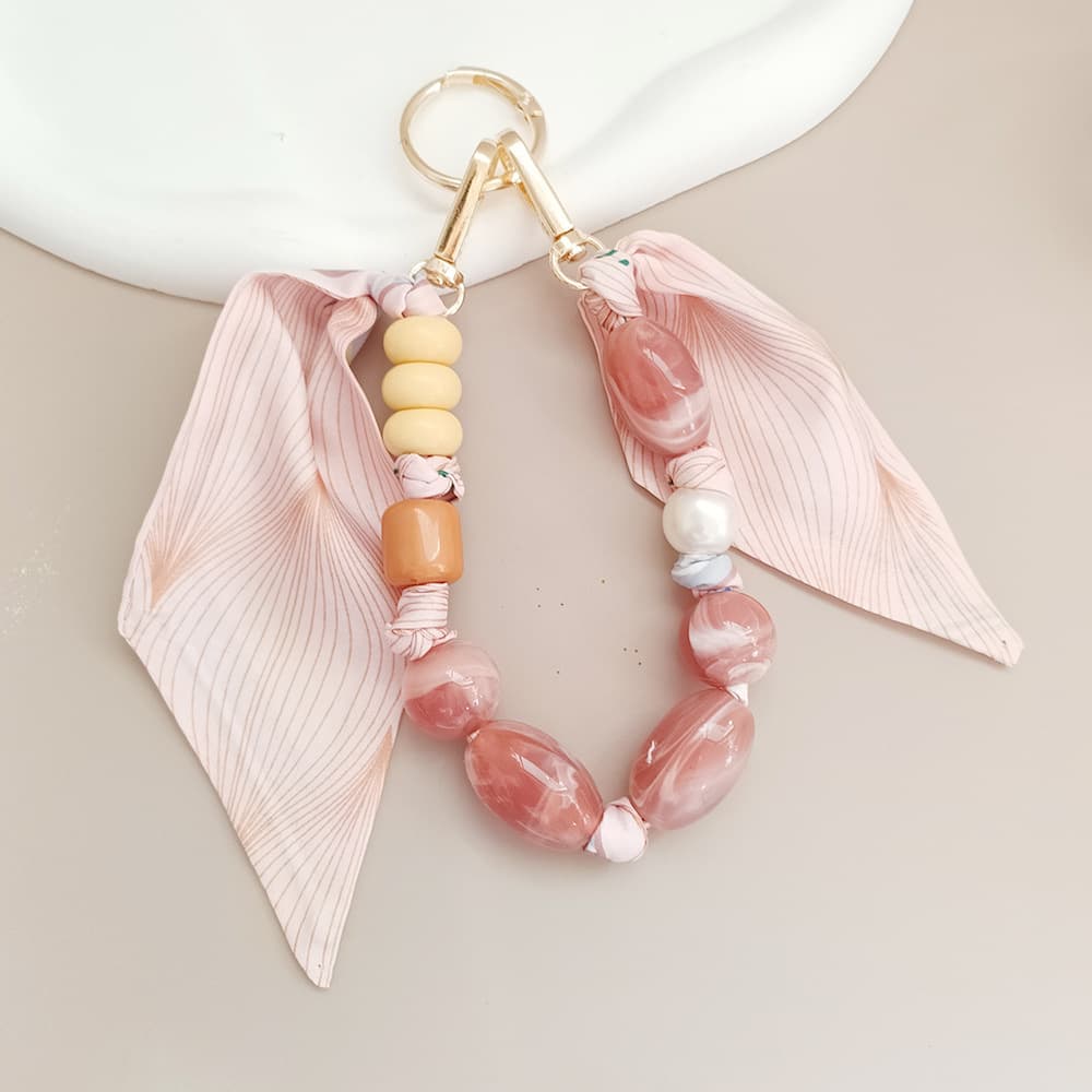 Premium Silk Scarf Phone Chain Vintage Irregular Beaded Lanyard Bag Phone Charm Pendant Car Keychain