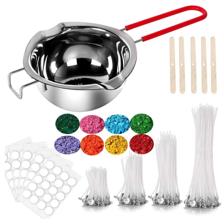 DIY wax making kit, heating pot + multi-color dye + cotton candle wick, novice handmade candle material package
