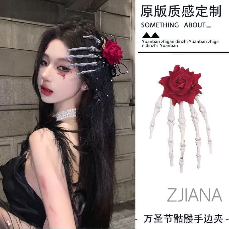 Halloween Headdress, Dark Style, Horror Decoration, Cute, Funny and Interesting Rose Skull Hairpin Design Jewelry