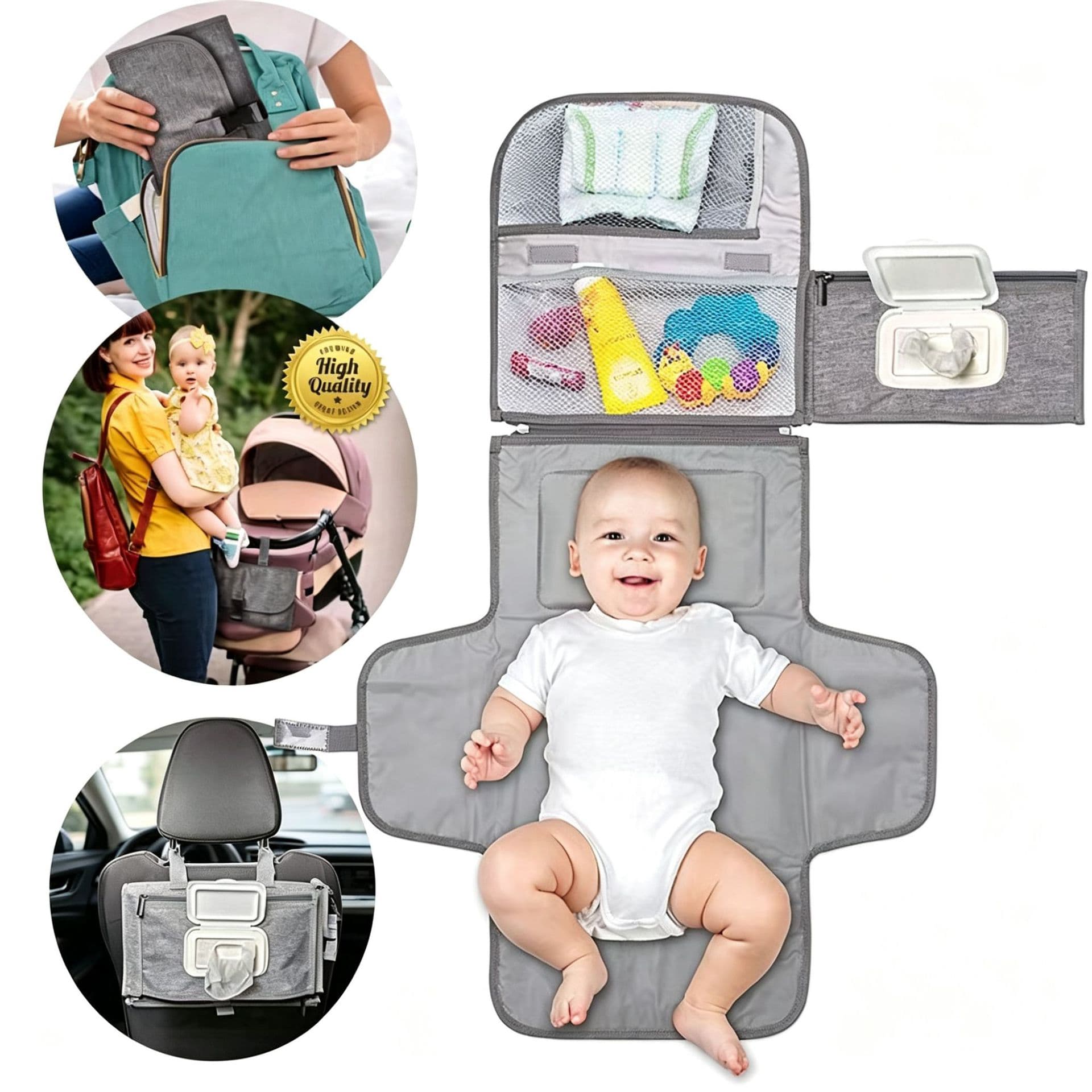 Portable hanging baby diaper pad outdoor foldable waterproof diaper pad including shoulder strap wet wipes pocket wholesale