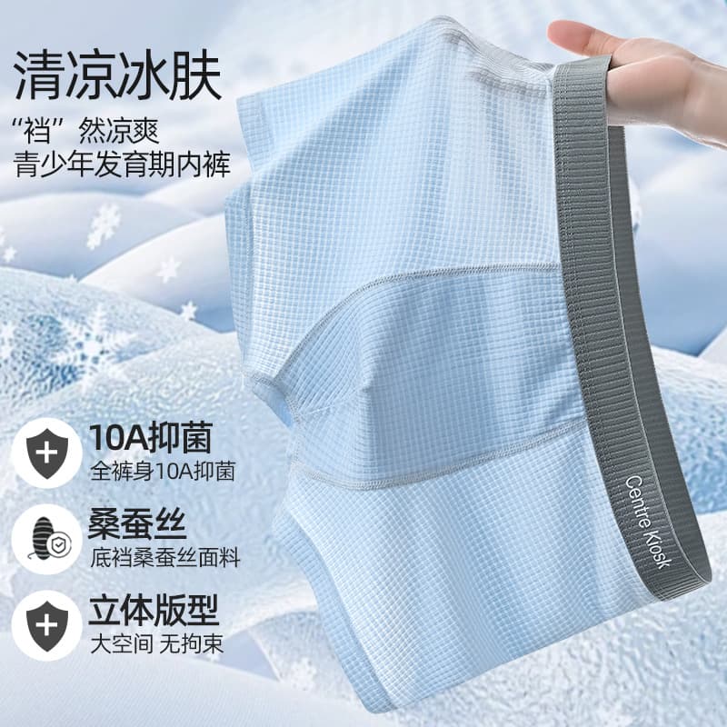 Teen Boys' Boxer Briefs for Development Period, High School and Middle School Students, Older Boys, Breathable Antibacterial Ice Silk Shorts