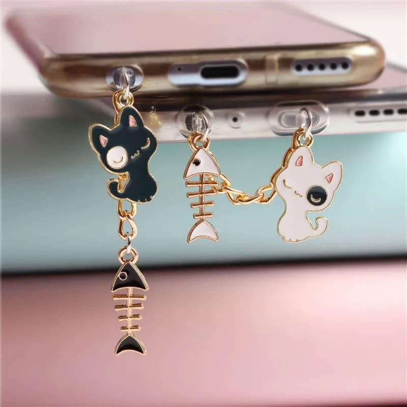 Black White Cat Dust Plug Charm Earphone Jack Dust Cap Kawaii