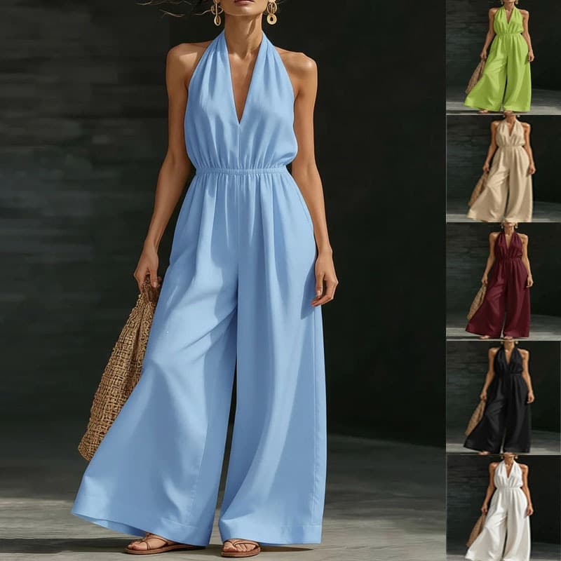 2026 Summer New European and American Style V-Neck Halter Vest Jumpsuit Women's Design Sense Elegant Fashion Office Commute French