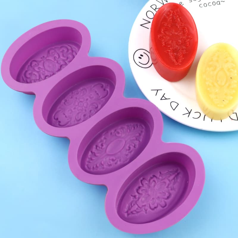 In-Stock Wholesale 4-Piece Oval Religious Pattern Rice Cake Mold Baby Food Supplement Silicone Cake Mold Handmade Soap Mold