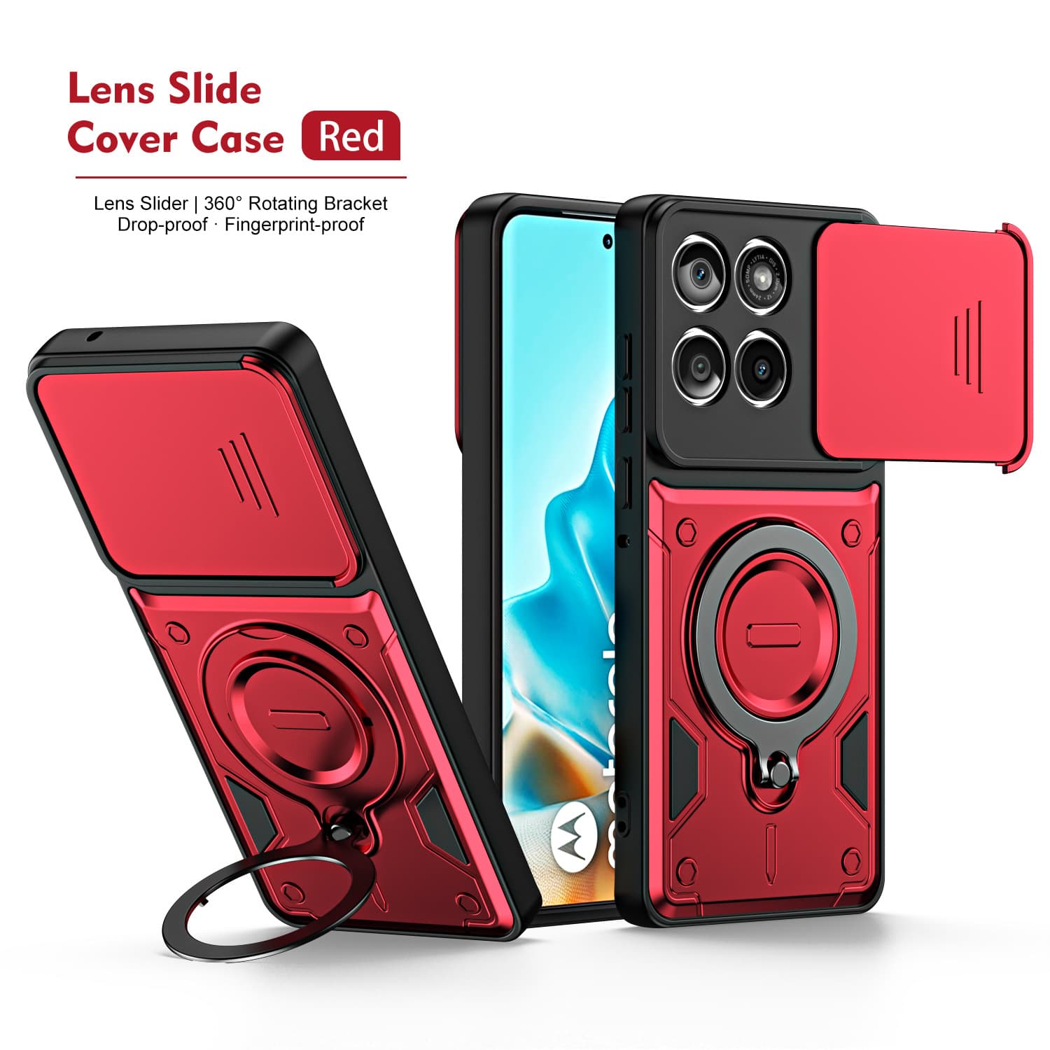 Compatible with Motorola G67 Phone Case Lens Protection Cover Drop-Resistant Ring Rotating Stand Protective Case