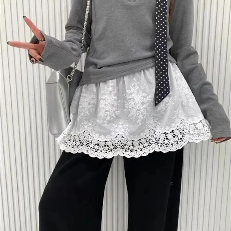 Layered Pee Curtain" Pure Cotton Anti-Exposure Mid-Short Base Skirt Lace Small Pee Curtain Elastic Waistband