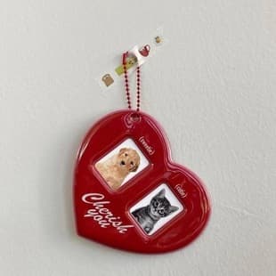 INS Red Double Heart 2-inch ID Photo Couple Photo Fan Idol Photo Card Holder Pendant Keychain