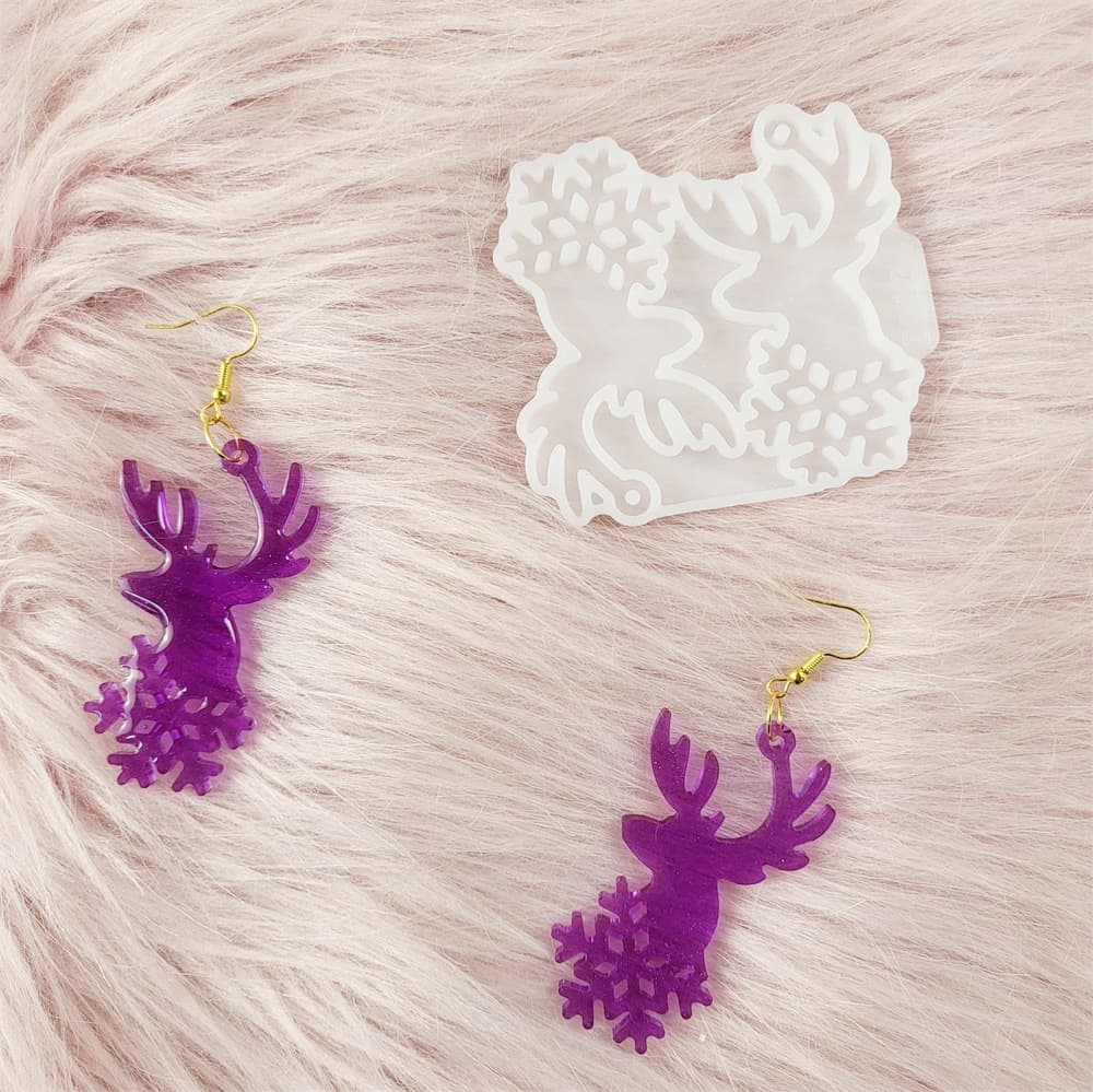 Z0134 Christmas Reindeer Snowflake Earring Mold, Crystal Epoxy Silicone Mold DIY Decoration Silicone Mold