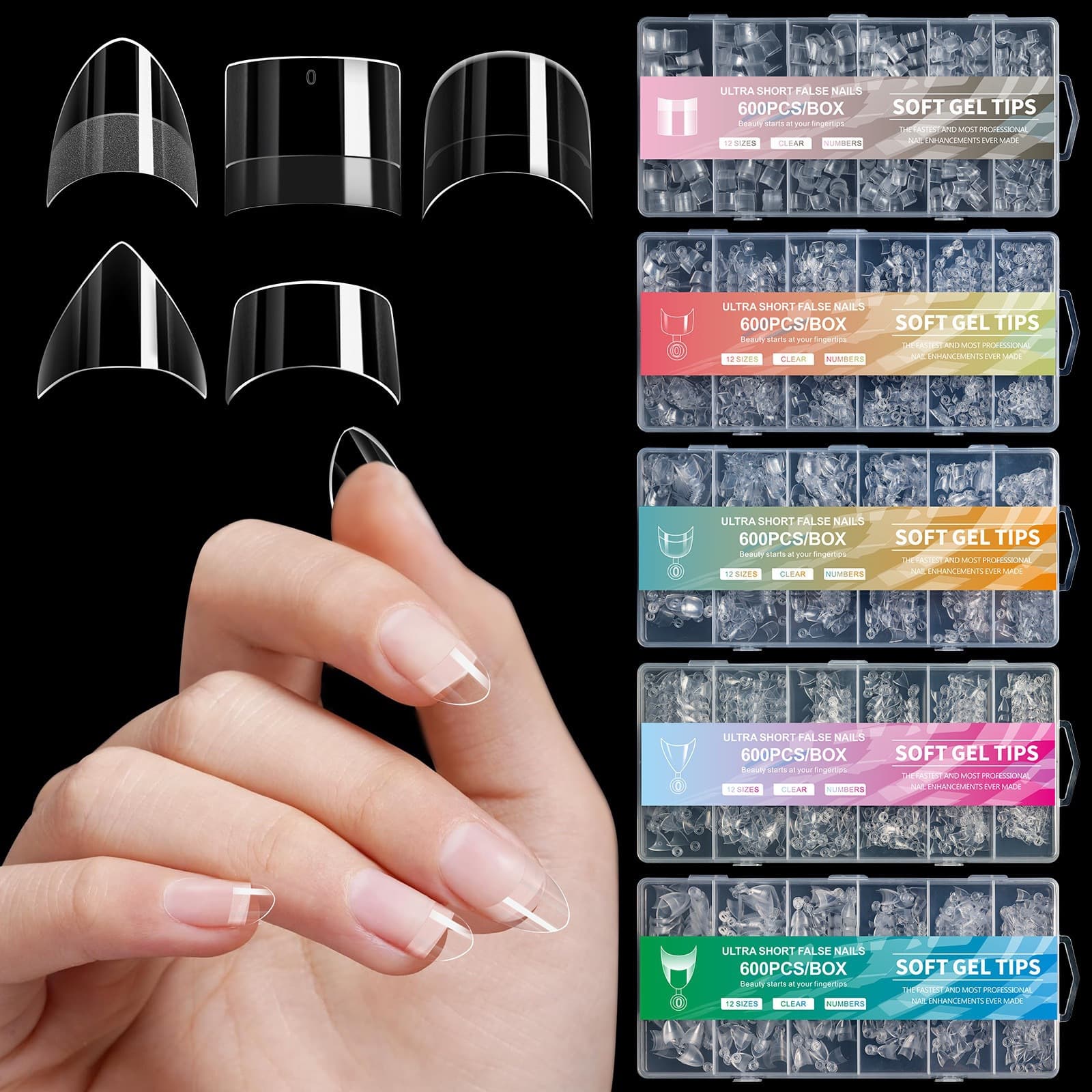 Cross-border New Nail Tips Short No-Carve European American Half-Cover Matte False Nails 600pcs French Nail Tips