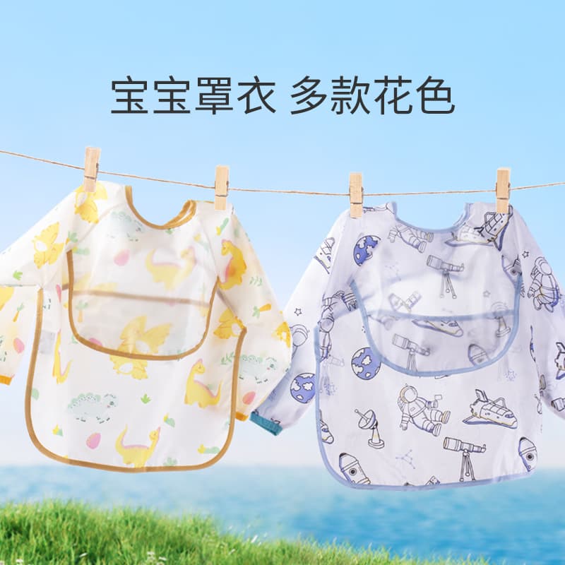 New Baby Bib Apron Kids Waterproof Feeding Smock Infant Cartoon Reversible Coverall INS Style No-Wash Bib