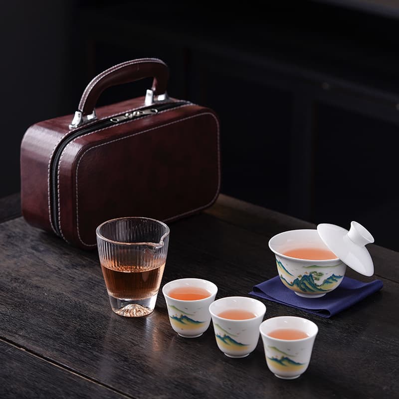 High-End Mutton Fat White Porcelain Travel Tea Set, Quick Cup with One Pot and Three Cups, Portable Outdoor Corporate Event Gift