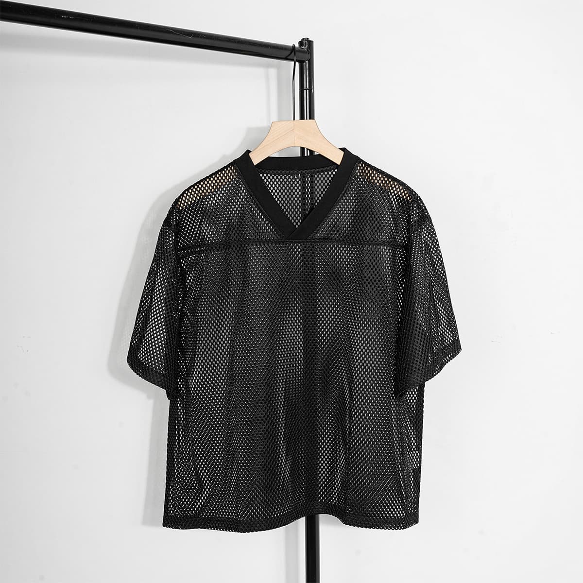 ETAI Men's Fashion | Trendy V-Neck Mesh Short Jersey T-Shirt for Men and Teens, Sporty Boxy Fit Short Sleeve Tee
