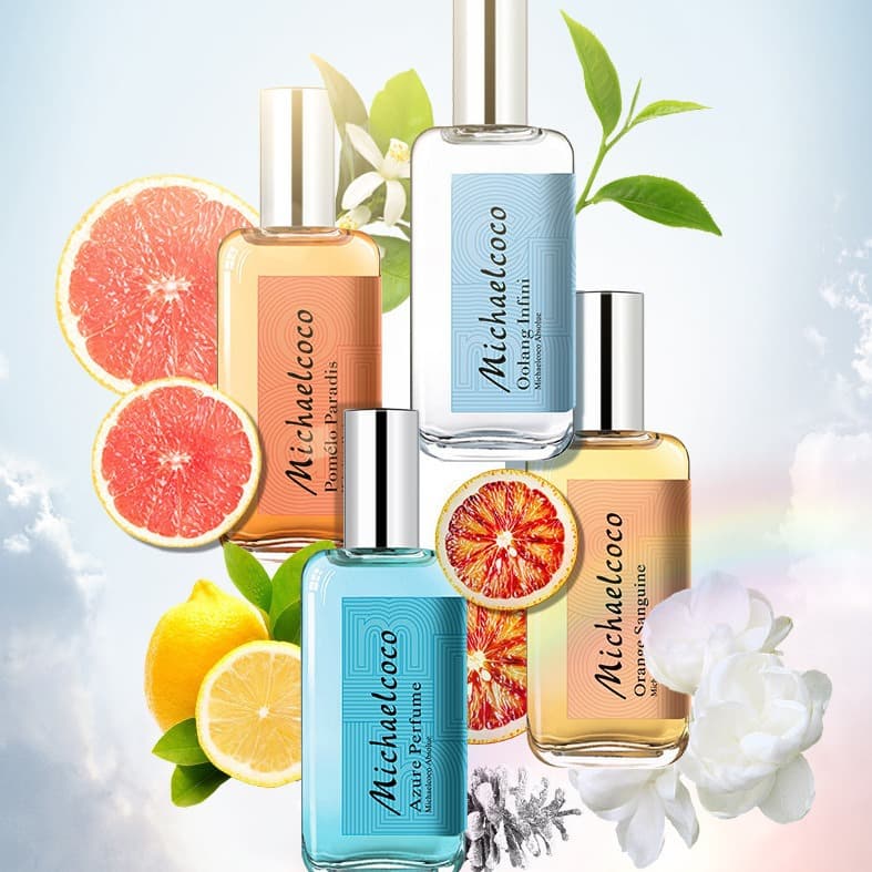 Mike's Cocoa Essence Cologne Luxurious Oolong Cerulean Blue Chixia Orange Light Love Pomelo