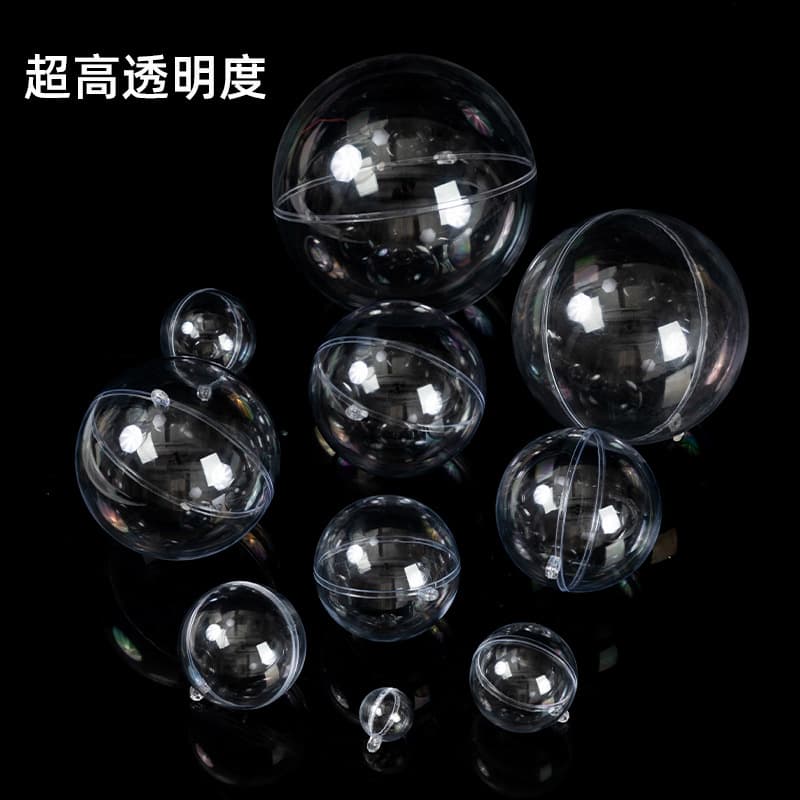 Cross-border Hot Sale PS Acrylic Transparent Ball Plastic Hollow Openable Sphere for Christmas Decoration Mall Festival Window Creative