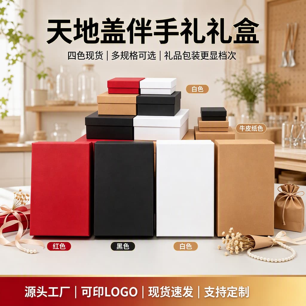 In Stock Lid and Base Gift Box Red Black Kraft Paper Box Minimalist Souvenir Gift Box Business Gift Box Empty Box
