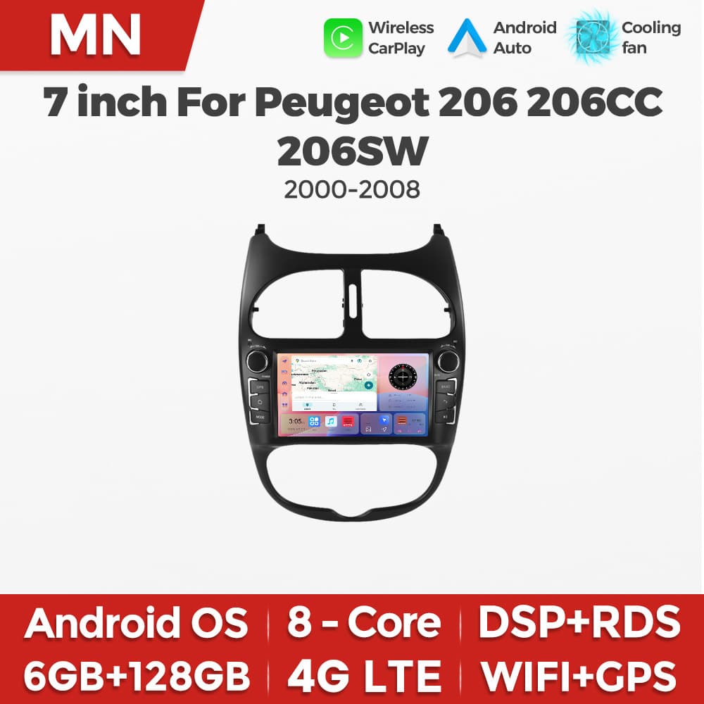 Suitable for 7"Peugeot 206 206CC 206SW 2000-2008 Logo 206 Smart Android Navigation