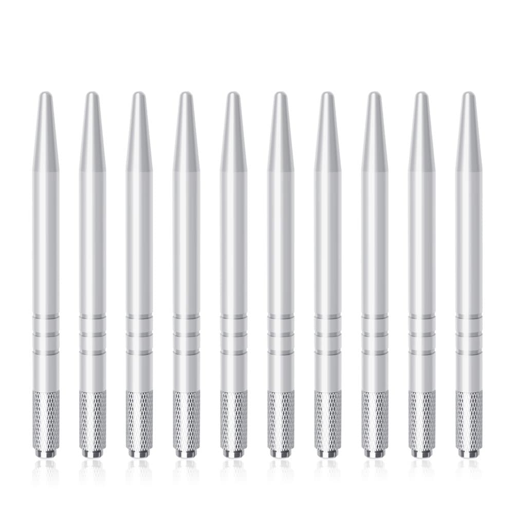 10pcs Cross Mouth Sharp Tail Embroidery Pen 5 Aluminum Alloy Eyebrow Pen Metal Handmade Pen for Eyebrow Tattooing