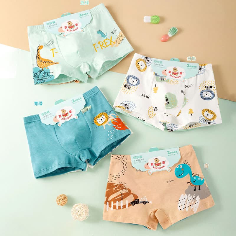 Children's Cotton Boxer Briefs for Boys, Pure Cotton A-Class Flat Shorts, Baby & Toddler Boys' 4-Pack, Cross-Border Export