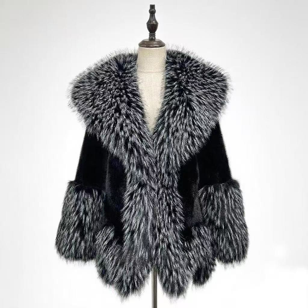 Autumn/Winter European & American Light Luxury Fashion Faux Fur Coat with Irregular Hem and Raccoon Fur Collar, Thickened