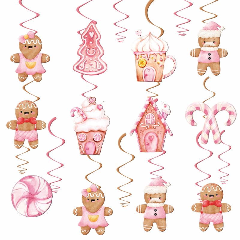 Pink theme Christmas decoration spiral pendant Christmas holiday party Christmas gingerbread man spiral pendant