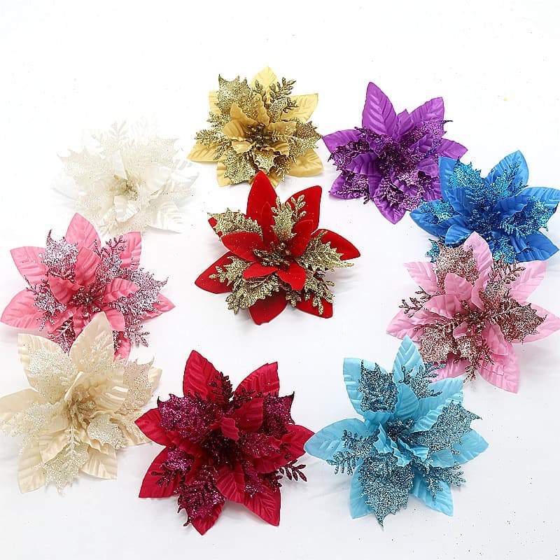 Christmas Bestseller 3D Simulation Flower with Multi-Layer Gold Glitter Christmas Flower Christmas Tree Decoration Christmas Wreath Decoration Accessories