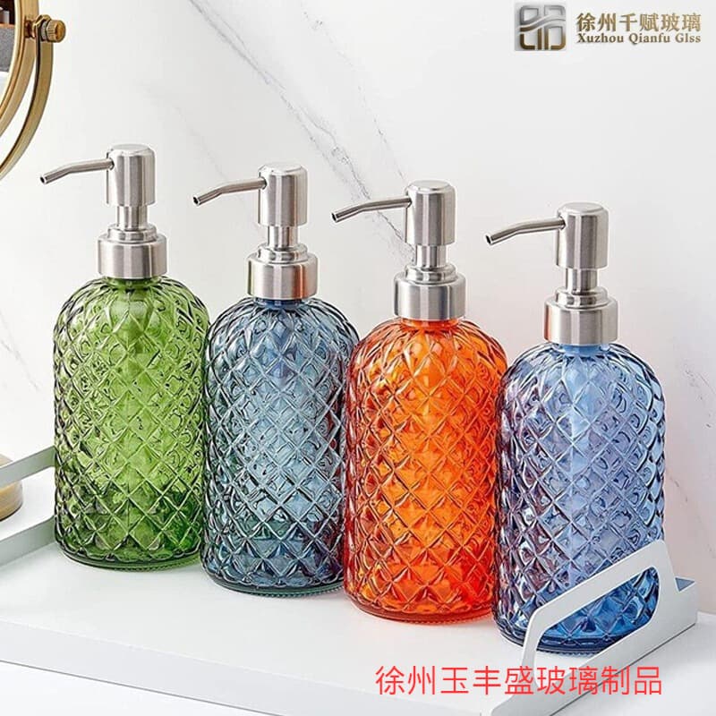 Factory Direct Supply 380ml Glass Bottle Pineapple Press Bottle Soap Dispenser Bathroom Dispenser Shower Gel Bottle