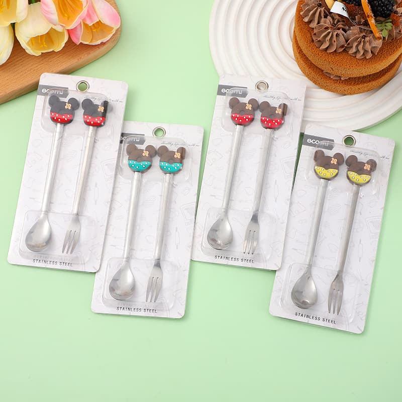 Cross-border stainless steel spoon cartoon coffee spoon dessert fruit fork doll spoon fork tableware set gift set