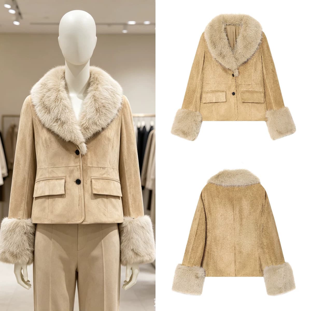 Z's foreign trade cross-border hot style European and American style ZA women's 2026 winter new suede artificial fur suit jacket