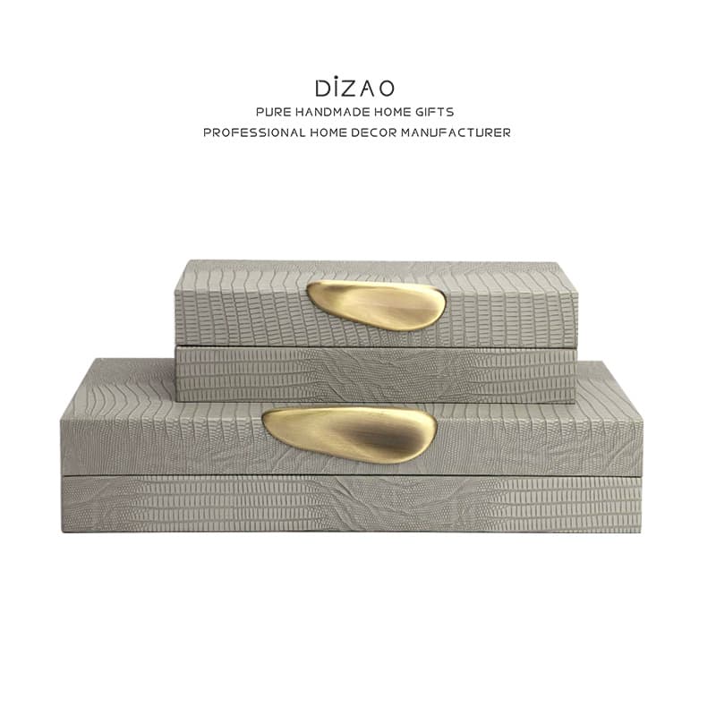 New Chinese Style Snail Buckle Metal Jewelry Box, Gray Leather Decoration, Bedroom Storage Box, Home Decorative Ornament