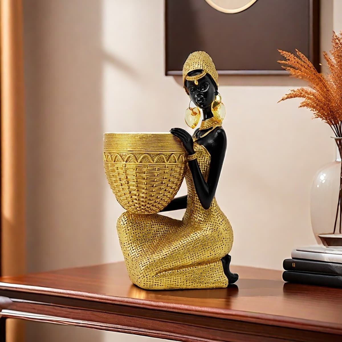 European Black Sculpture Storage Living Room Creative Home Bookshelf Soft Decoration Ornament Entrance Craft Resin